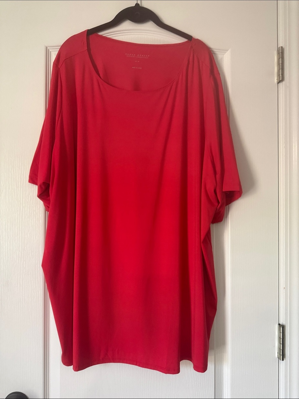 Susan Graver Weekend Essentials Bright Red Relaxed Scoop-Neck Top Size 4X